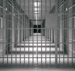 Prison interior. Jail cells and shadows, dark background. 3d illustration